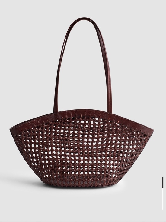 Madewell Handbags - NEW Madewell Cherry Wood Caning Tote Woven Leather Tote Bag in Dark Brown